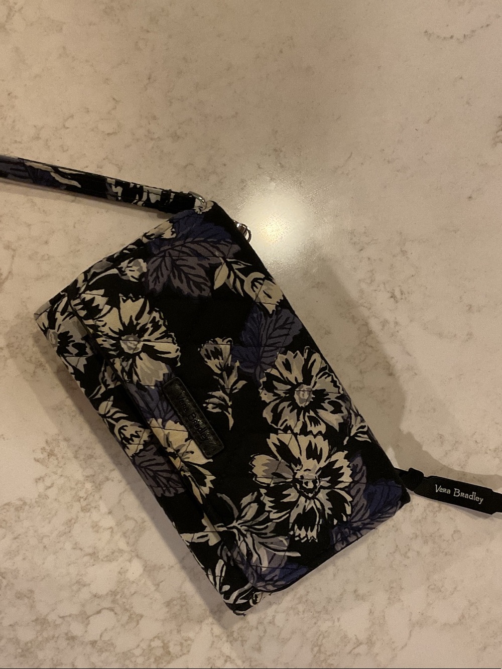 Vera Bradley Black Frosted Floral Wristlet EUC black blue